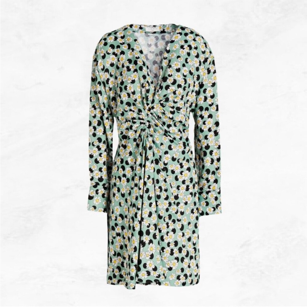 Sandro Angele Floral Print Polka Dot Linen Mini Dress Sage Green - Picture 3 of 13